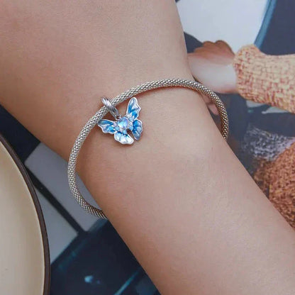 Breloque pendante cœur papillon bleu