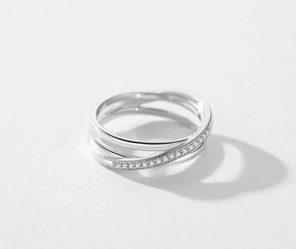 Bague triple rang pavé croisé