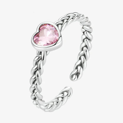 Bague torsadée cœur rose